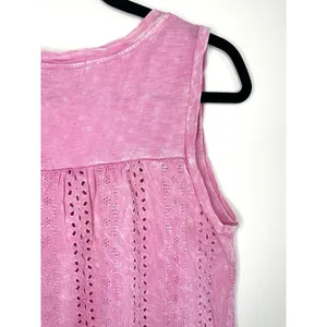 Eri + Ali Anthropologie Pink Eyelet Lace Back‎ Tank Top Small Cotton V-Neck Boho thumbnail 7