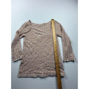 BP. Womens Striped Ribbed Knit‎ Scoop Neck Long Sleeve Top Brown White Size S thumbnail 3
