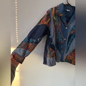 Vtg Parsley & Sage Botanical Floral Embroidered Button Up Denim Jacket Patchwork thumbnail 14