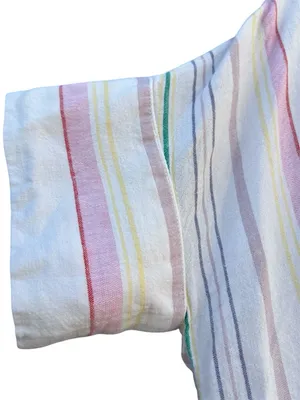 Madewell Women's Small Linen Blend Pastel Rainbow Stripe Button Up Shirt thumbnail 4