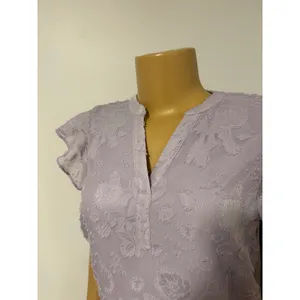 Lavender Purple Pastel Floral Burnout‎ Clip Dot Flutter Sleeve Blouse Small thumbnail 2