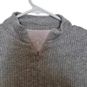 Klassy Network Gray Knit Front Zip Mock Collar Built-In Bra Brami Crop Top M thumbnail 4