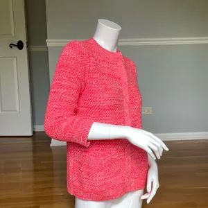 Boden Textured Knit Cardigan Sweater Women’s Size Small Bright Coral Pink Button Front thumbnail 5