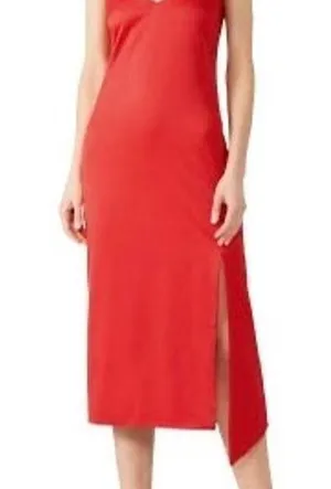 Elliatt Women's Red Satin V-Neckline Sleeveless Satin Midi Dress Size XS thumbnail 1