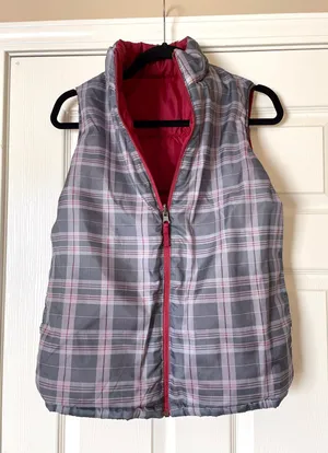 Red & Gray Plaid Reversible Light Puffer Vest thumbnail 2