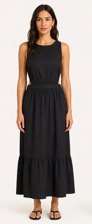 English Factory Midi Dress Women Small Black Criss Cross Open Back Cutout Boho thumbnail 1