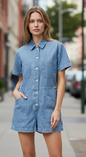NWT MAVI Noreen Denim Romper Short Romper | Mid Vintage Light Denim thumbnail 1