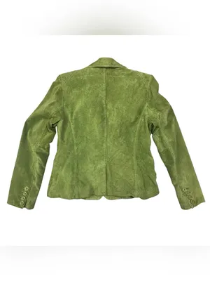 Style & Co. genuine leather blazer/jacket in a light olive green color thumbnail 3
