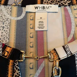 WHBM White House Black Market Size M Liquid Knit Blouse Top Tassels Print thumbnail 6