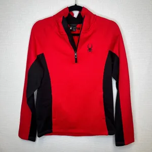 Spyder Womens Red Black Waffle Knit Quarter Zip Fleece Pullover SPFDD033 Small thumbnail 1