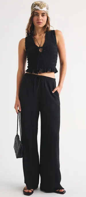 Abercrombie Wide Leg Pull On Pants Black thumbnail 1