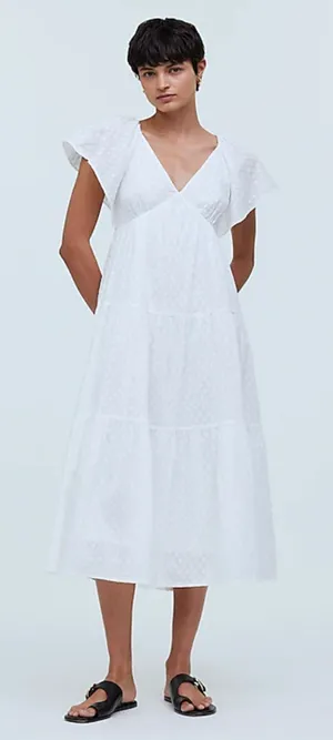 Madewell Tie Back Flutter Sleeve Tiered Midi Dress White Cottagecore US 8 NWT thumbnail 1