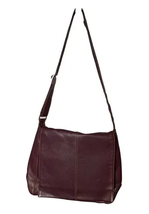 Levenger Shoulder Bag Large Medium Maroon Burgundy Fold Over Chic Purse Saddle thumbnail 1