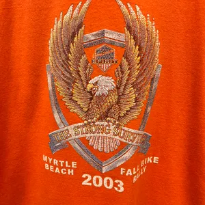 Vintage 2003 Bike Week Orange Short Sleeve Thrashed Eagle Graphic T-Shirt XL thumbnail 2