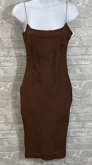 Missguided Rich Brown Ribbed Bodycon Midi Dress thumbnail 1