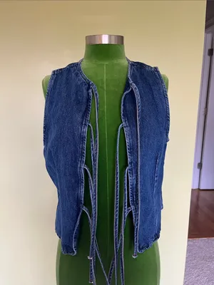 ASOS Denim Tie-Front Vest in Dark Blue thumbnail 4