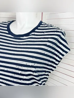 Lauren Ralph Lauren Sequin Striped Cap Sleeve Top Blue White Large Nautical thumbnail 5