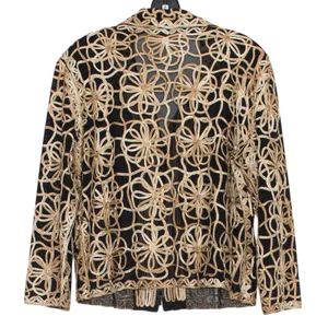 Vintage Black Brown Embroidered Floral Sheer Zip Jacket Boho Y2K 90s Evening XL thumbnail 3