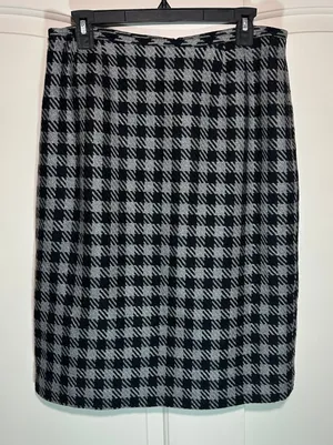 Bill Blass Houndstooth‎ Wool Blend Pencil Skirt Career Wear Grey Black 12 thumbnail 1