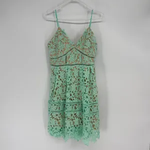 Mango‎ Lace Mini Dress Mint Green Spaghetti Strap Lined Size L thumbnail 2