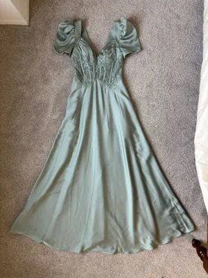 Agave Green Azazie Bridesmaid Dress A-Line Satin thumbnail 4