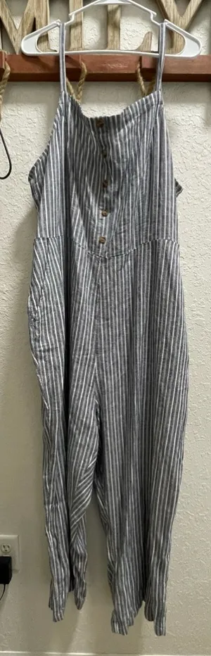 Old Navy Blue Stripe Linen Pantsuit Womens NWT thumbnail 1
