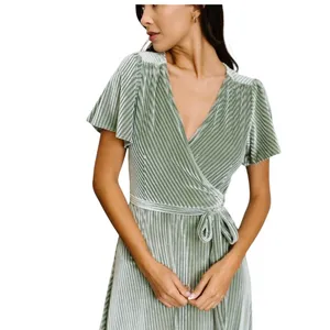 Andi Ribbed Velvet Wrap Dress by Baltic Born in the color Dusty Sage Size M NWOT thumbnail 6