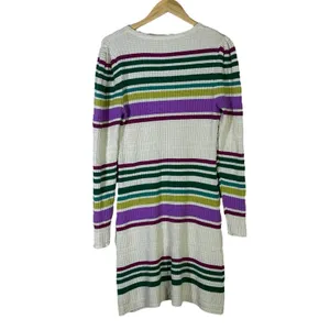 Free People Wide Eyed Striped Waffle Knit Mini Dress Multi Color Boho Size S thumbnail 6