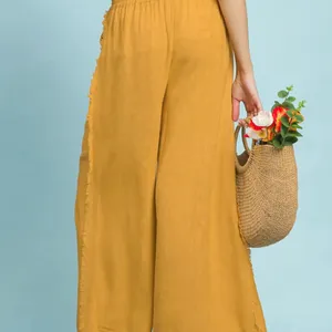 Umgee‎ Linen Frayed Side Pocket Wide Leg Pants thumbnail 3
