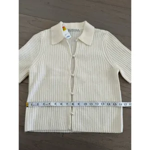 Abercrombie & Fitch Cream Ribbed Button Up Cardigan thumbnail 5