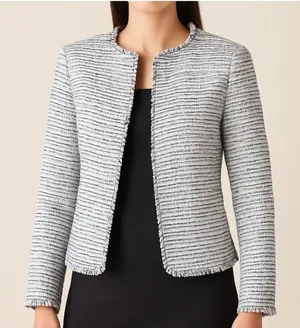 Calvin Klein Tweed Fringe Collarless Blazer Jacket Boucle Career M thumbnail 1