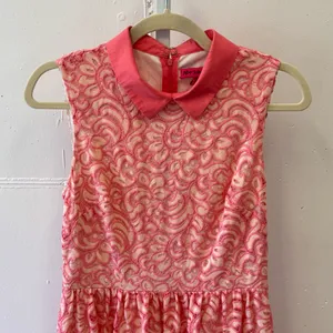 🍁 Betsey Johnson Pink Lace‎ Lined Peter Pan Collared Dress Womens Size 6 thumbnail 3