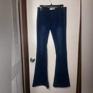 Newbury Kustom Womens Dark Blue Jeans M Mid Rise Flare Stretch Wash Pull On thumbnail 3