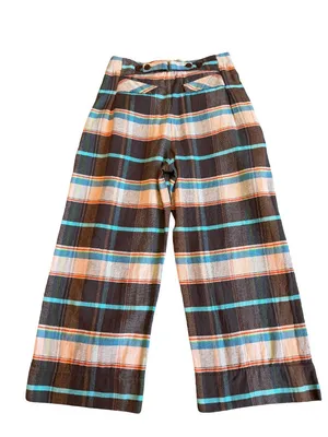 Free People Plaid Back Buckle Cotton Pants Wide Leg Bold Trousers Size 10 NWT thumbnail 9