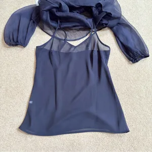 Daniel Rainn Midnight Blue Sheer Lace Peasant Blouse with Cami Small thumbnail 4
