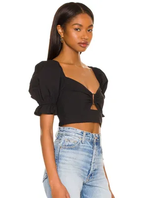 Revolve Elizabeth Puff Sleeve Crop Top in Black thumbnail 4