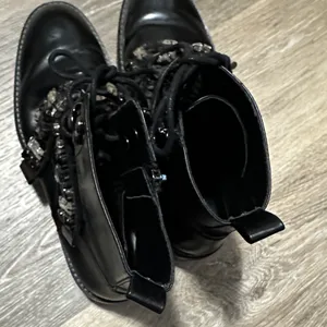 Zara Black Lace-Up Combat Boots with Crystal Straps thumbnail 7