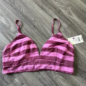 A New Day Linen Blend Striped Pink and Purple Crop Top thumbnail 1