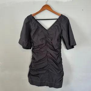 Ganni Cotton Black Ruched Dress 38 Medium Contrast Stitch thumbnail 5