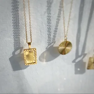 Boutique 18k Gold Sunburst Square Pendant Boho Necklace thumbnail 5