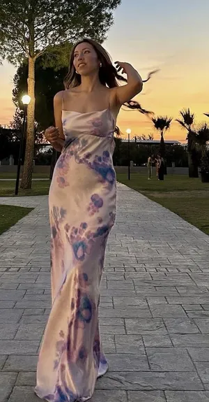 Zara maxi dress satin bodycon open back cowl neck tie dye summer evening thumbnail 1