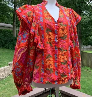 FARM Rio Red Ruffled Puff Sleeve Blouse thumbnail 1