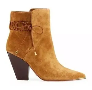 TORY BURCH Lila Ankle Bootie Camel Brown Suede 7.5 Boho Minimalist Quiet Luxury thumbnail 1
