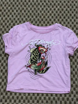 Women’s Ed Hardy Y2K Bubblegum Koi Fish Baby Tee Size Medium thumbnail 3