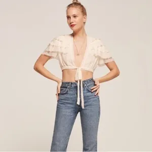 Reformation Rosedale Ruffle Top in Ivory Size Medium thumbnail 6