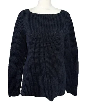 Lauren Ralph Lauren Sweater Womens Blue Chunky Knit Boat Neck 100% Cotton thumbnail 1