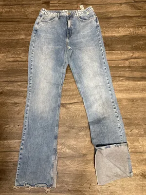 ZARA Women Light Wash Raw Hem Wide Leg Jeans Size US 14 thumbnail 3