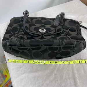 Coach Black Iridescent Textured Shoulder purse signature Bag thumbnail 10