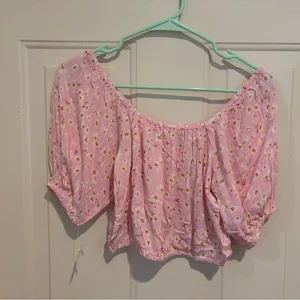 Pink Off-Shoulder Blouse with Floral Print NWT Billabong size small thumbnail 3