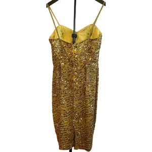VTG Nite Line AJ Bari Gold Beaded Silk Dress Sweetheart Evening Gown 4 Trophy thumbnail 2